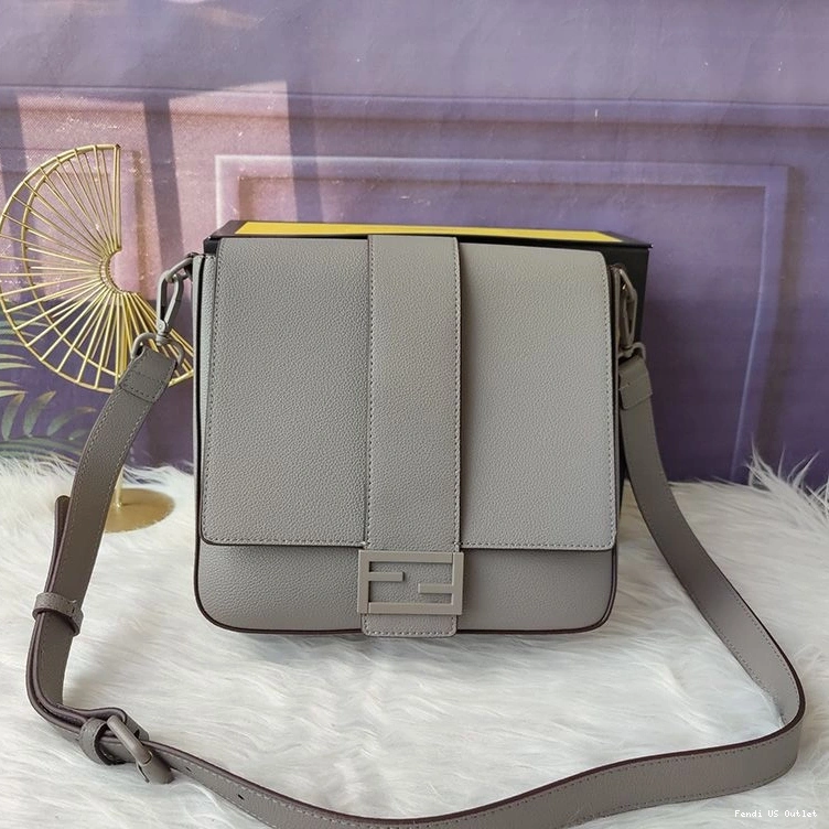 HOT Leather Romano In Fendi Grey Cuoio Medium Baguette Messenger 0723